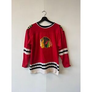 Vintage Chicago Blackhawks Jersey Mens Medium Red NHL Hockey Number 18 USA 70s